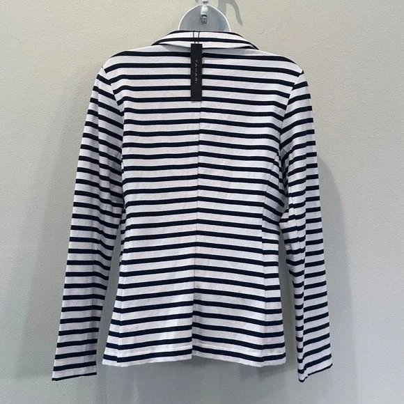 NWT TAHARI‎ Women's Striped Blazer Jacket Navy White Cotton Blend Size Medium - Picture 8 of 10